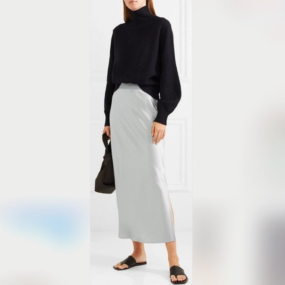 Theory Satin Column Skirt - Silver - SZ S